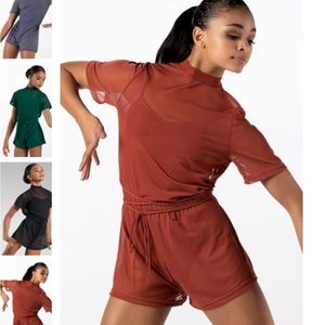 Large child Balera mock neck romper shorts fully lined coral